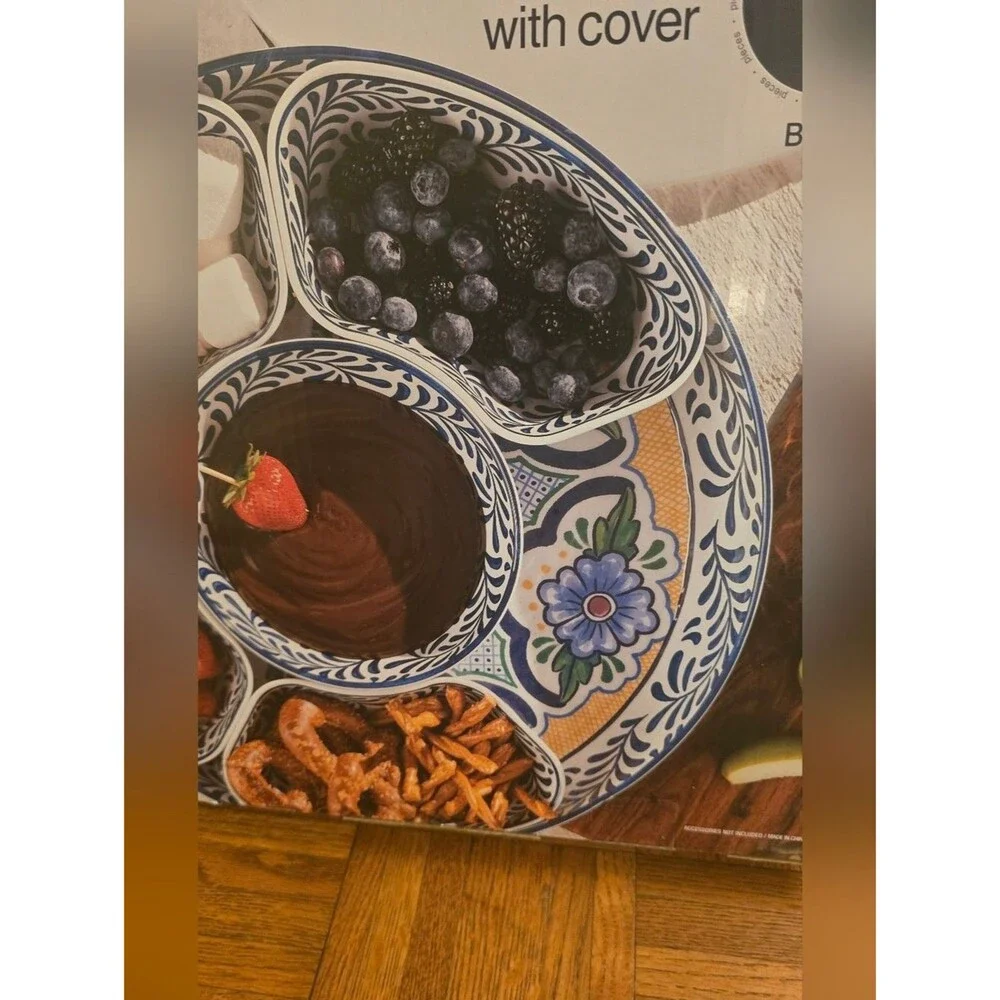 7 Piece Melamine Lazy Susan With Cover Divided Serving Dishes Floral Blue  2026